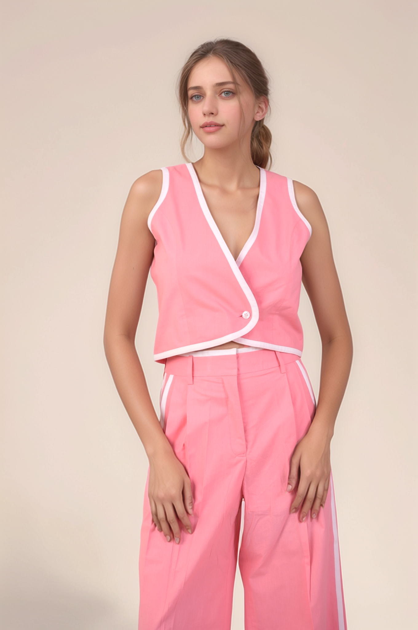 Pink Piping Cotton Waistcoat