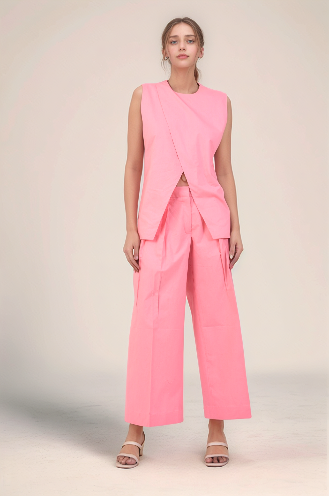 Pink Long-Overlapped Cotton Waistcoat