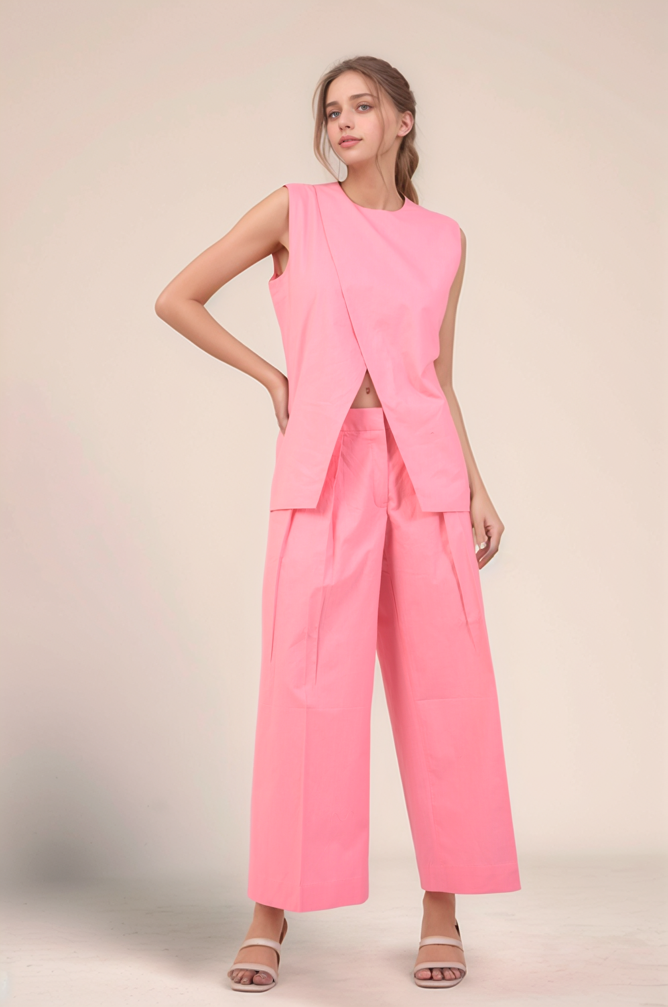 Pink Long-Overlapped Cotton Waistcoat