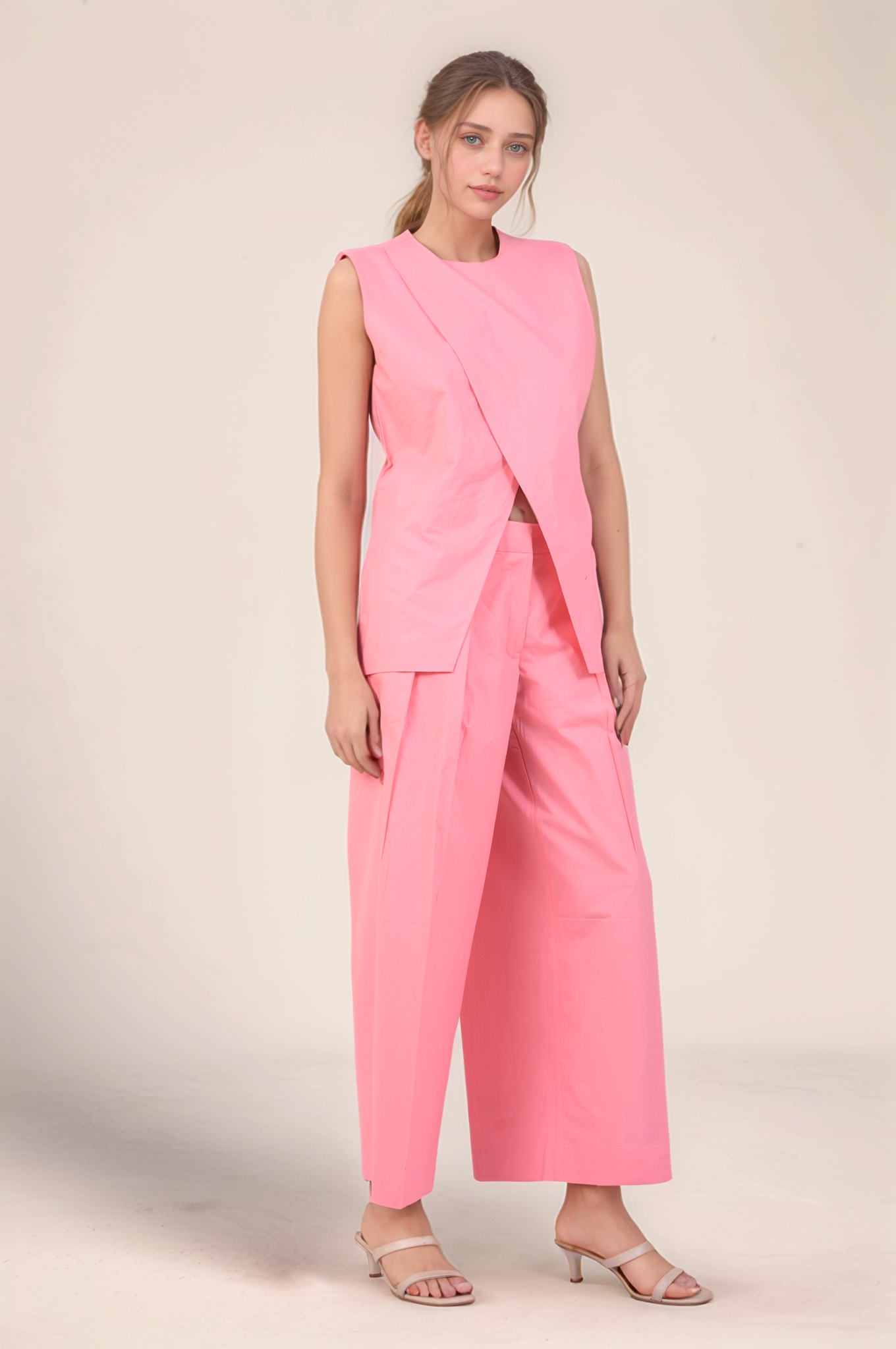 Pink Long-Overlapped Cotton Waistcoat