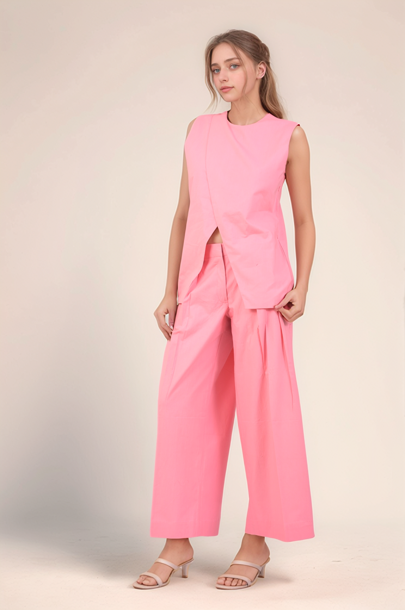Pink Long-Overlapped Cotton Waistcoat