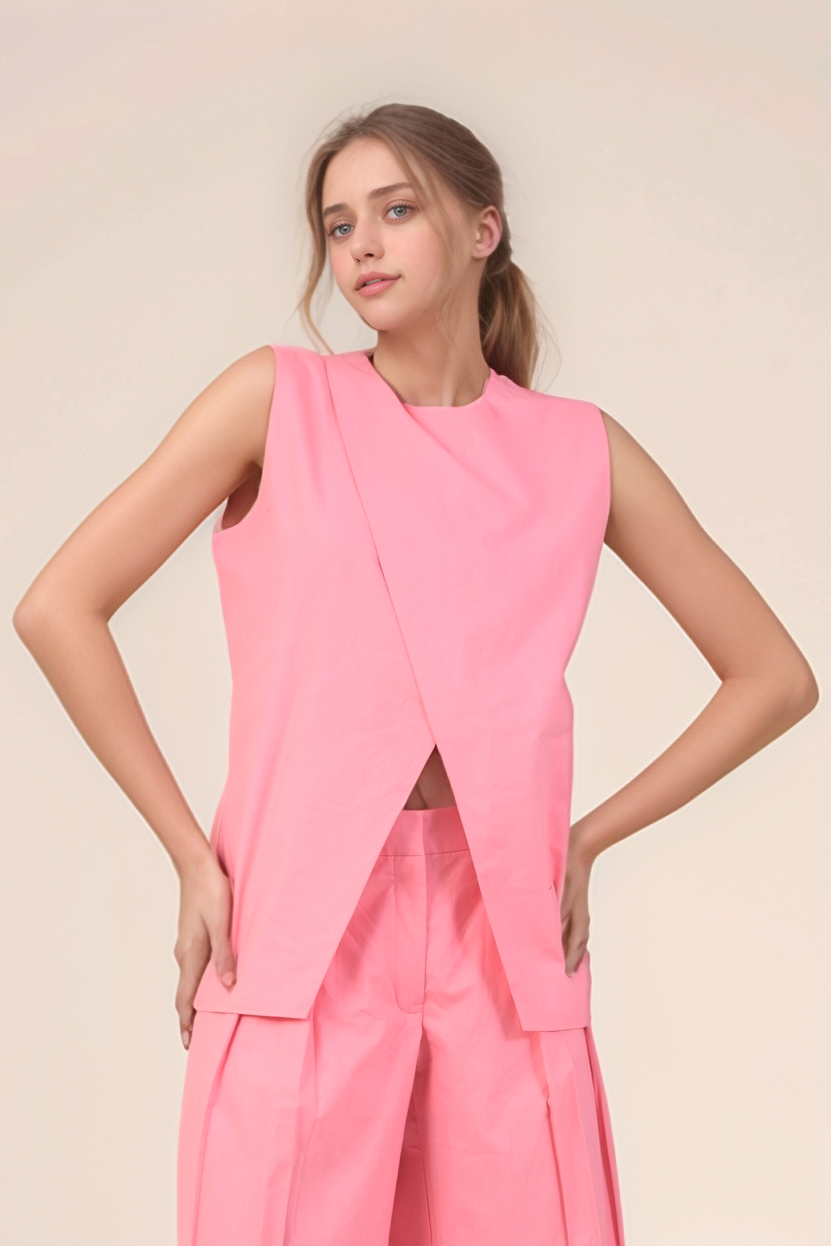 Pink Long-Overlapped Cotton Waistcoat