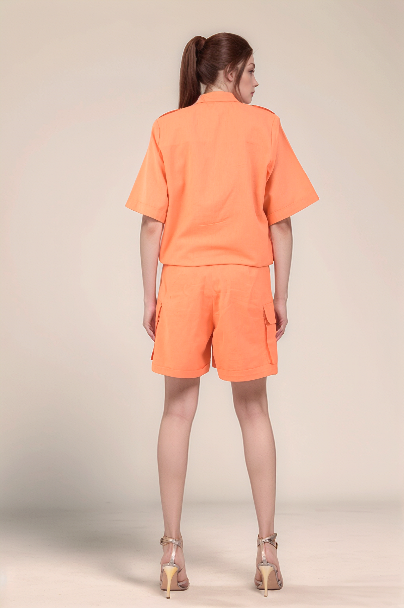 Pastel Orange Cotton Cargo Shorts