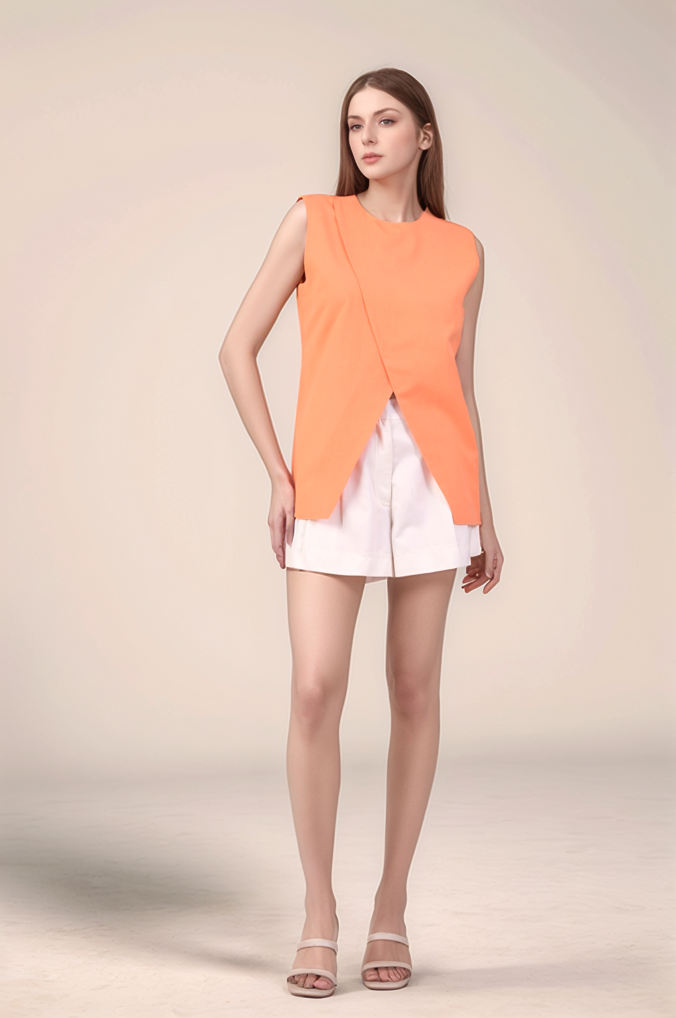 Pastel Orange Overlapped cotton Waistcoat