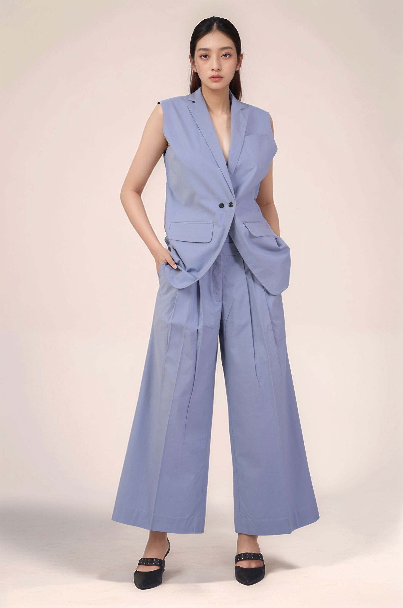 Cadet Grey Sleeveless Blazer