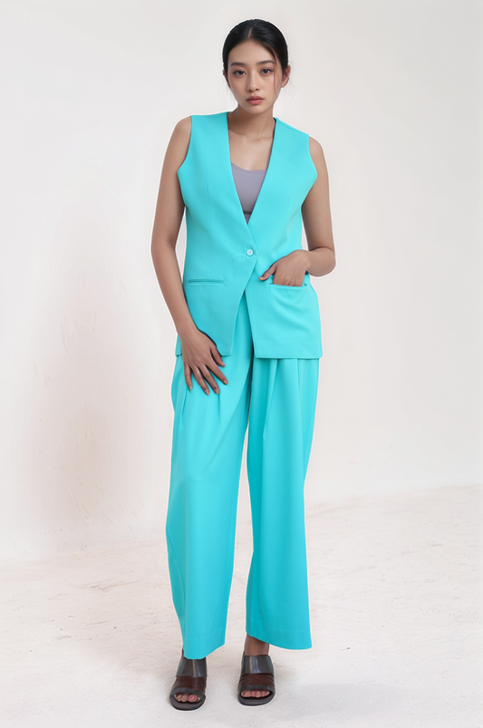 Sea Blue Single Breasted Waistcoat Co-ord suit