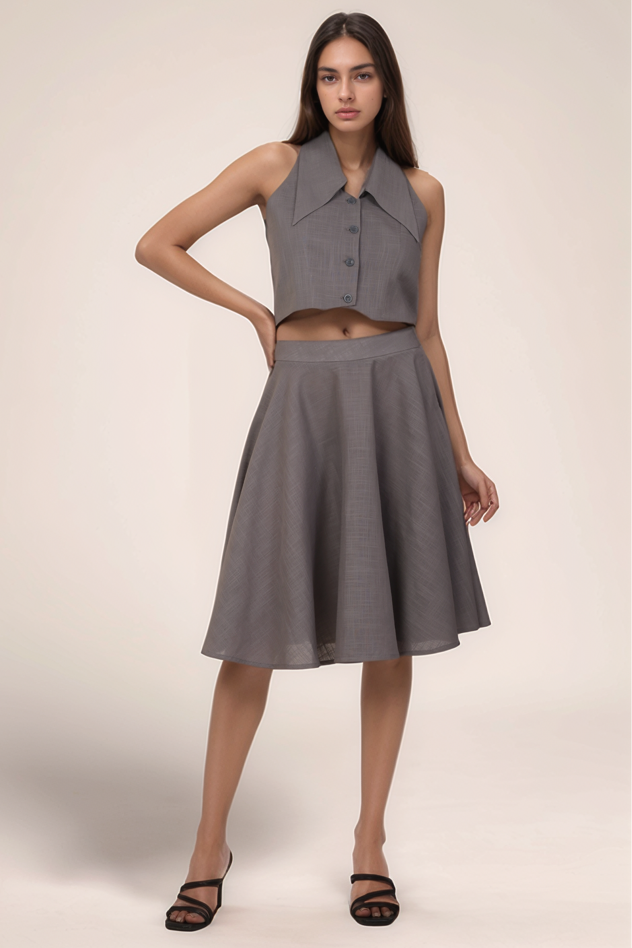 Grey Cotton Long Collar Waistcoat