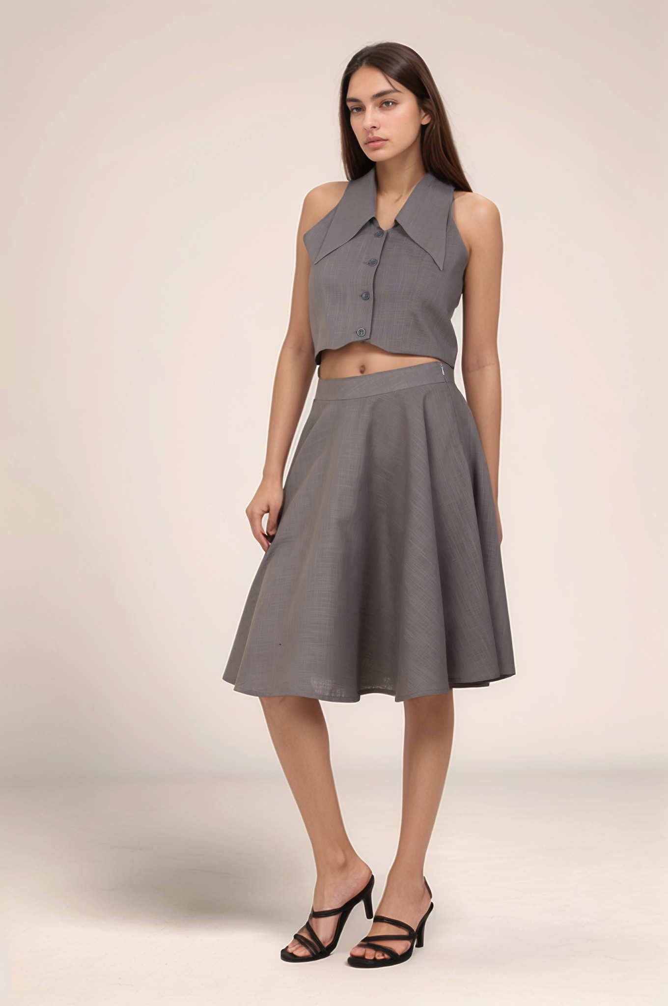 Grey Cotton Long Collar Waistcoat