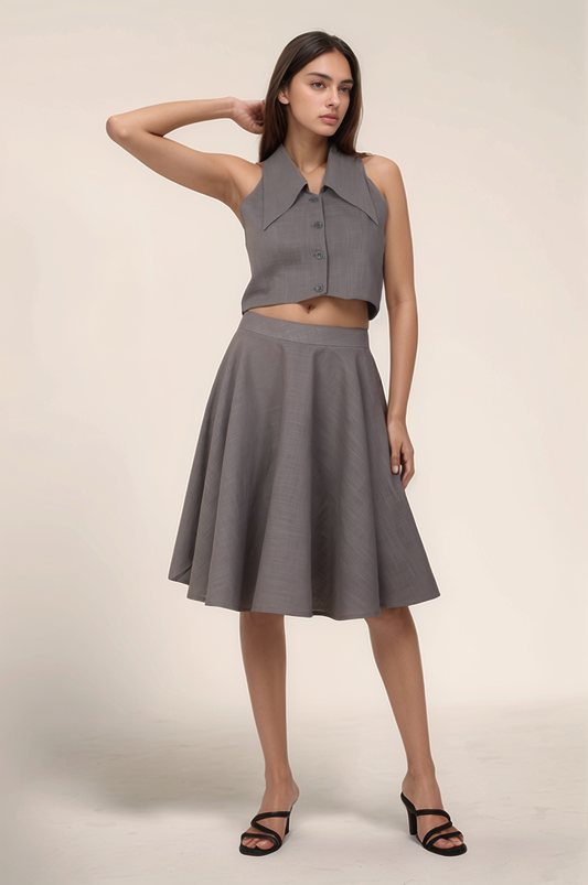 Grey Cotton Long Collar Waistcoat