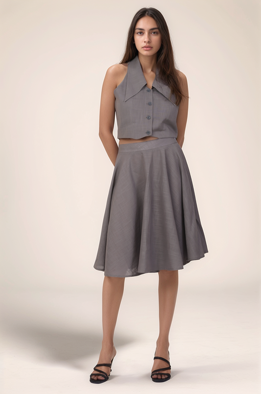 Grey Cotton Long Collar co-ord suit