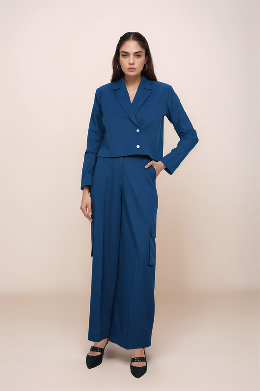 Cobalt Blue Crop Jacket Co-ord Suit