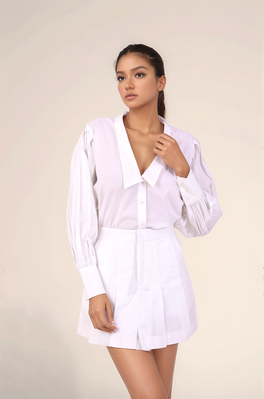 White Cotton Pleated Skirt