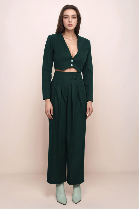 Dark Green Crop Jacket Co-ord suit