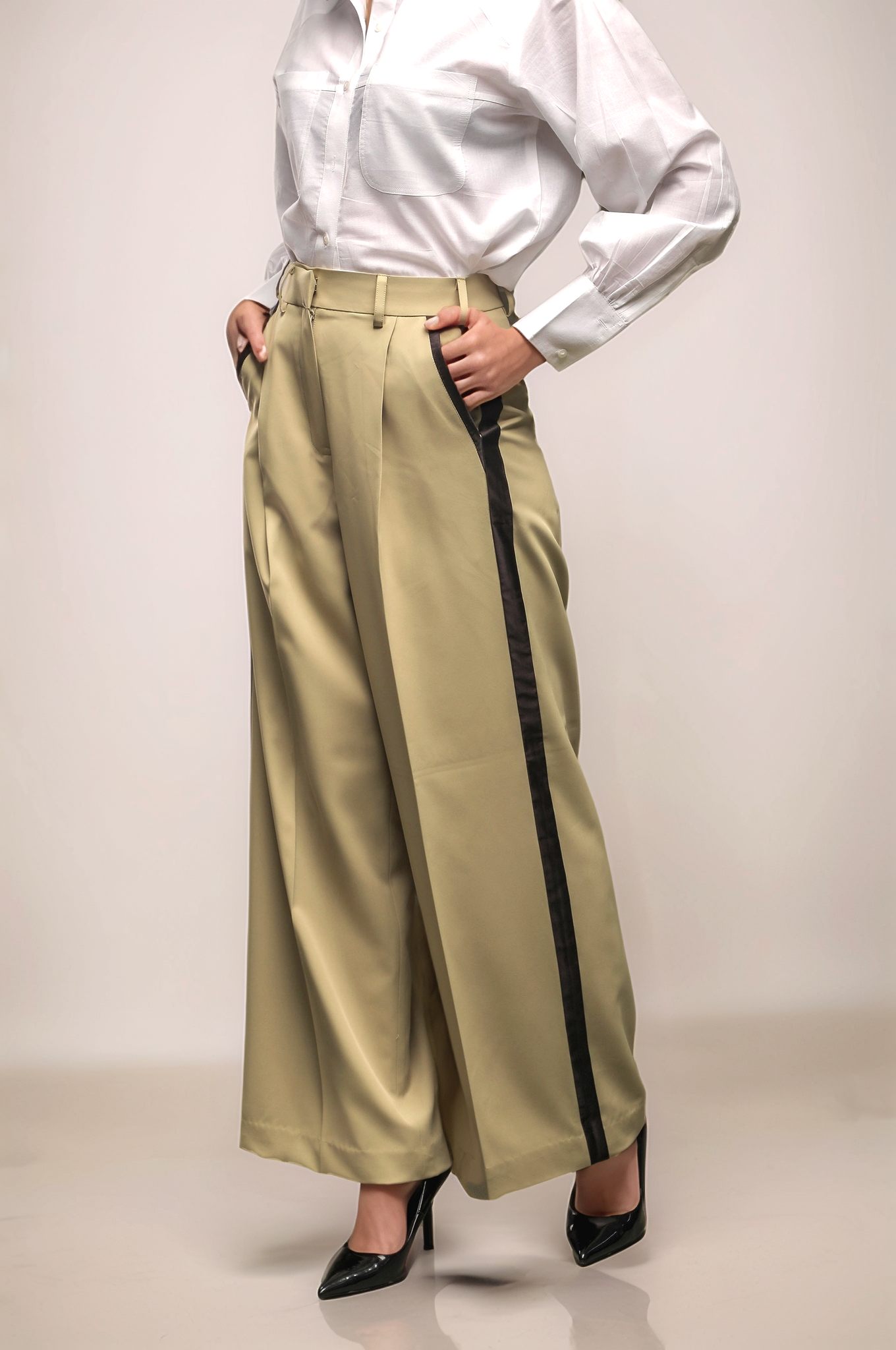 Greenish Beige Tuxedo Trouser