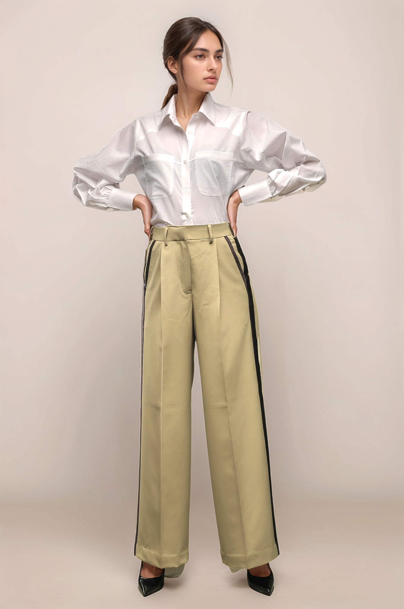 Greenish Beige Tuxedo Trouser