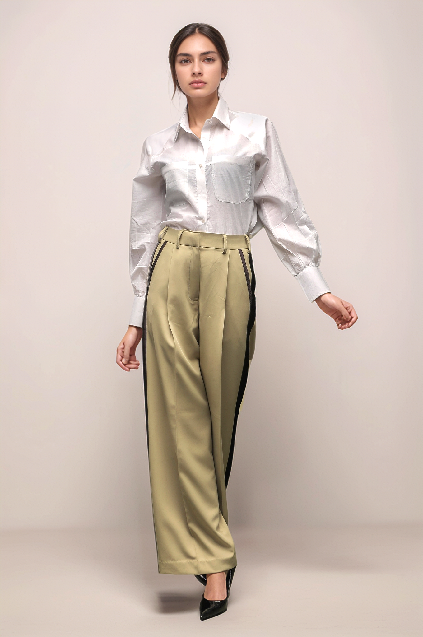 Greenish Beige Tuxedo Trouser