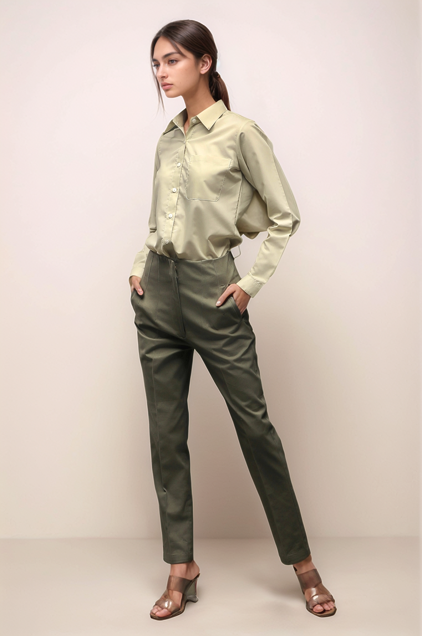 Pastel Green Back Slit Shirt
