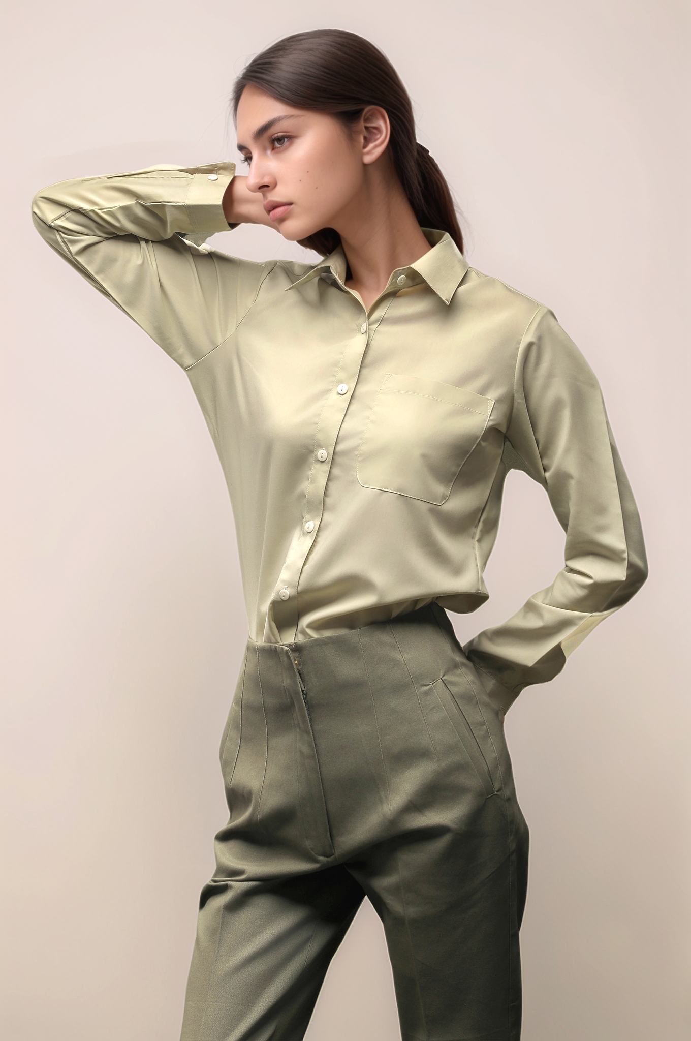 Pastel Green Back Slit Shirt