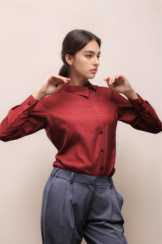 Maroon Cross Placket Shirt