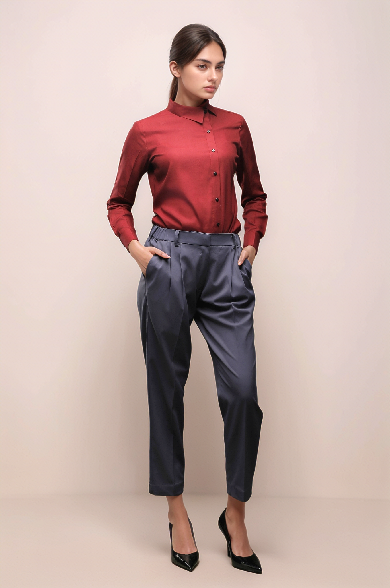Maroon Cross Placket Shirt
