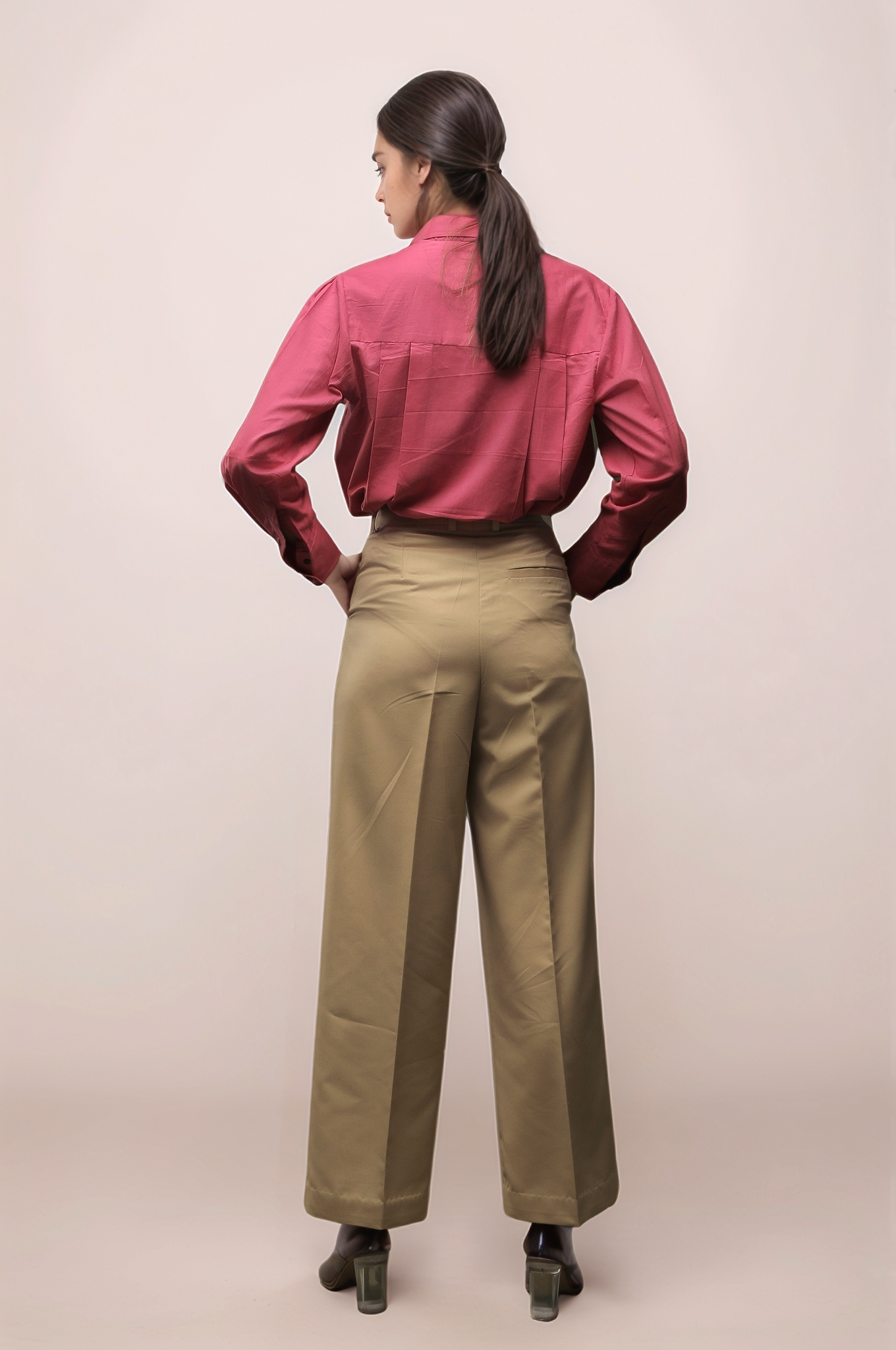 Beige Pleated Trouser