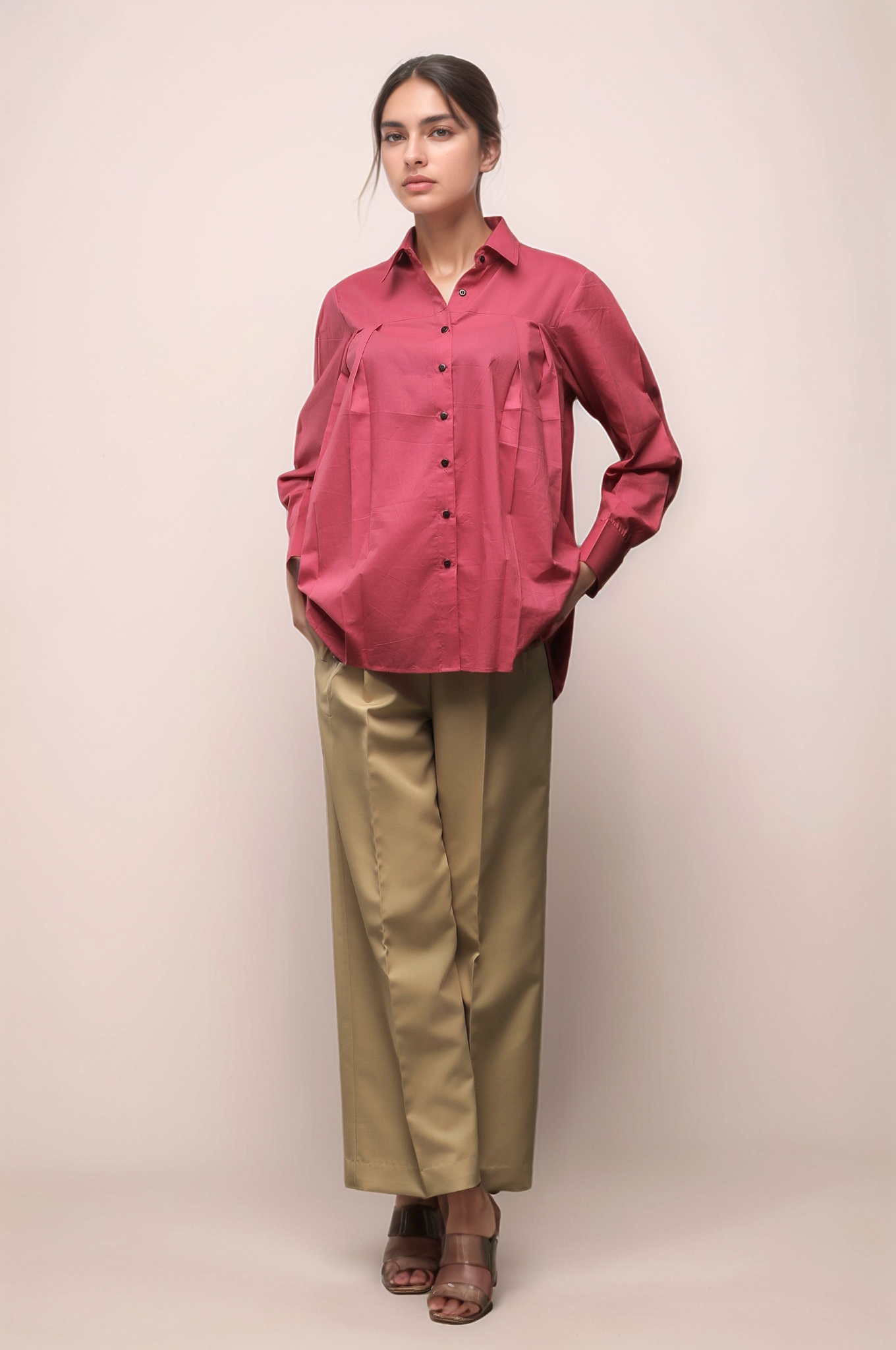 Beige Pleated Trouser