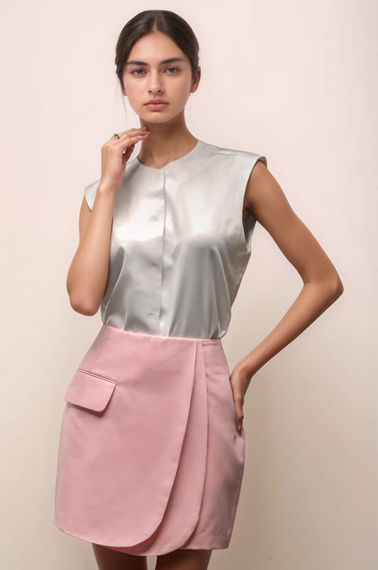 White Sleeveless Satin Shirt