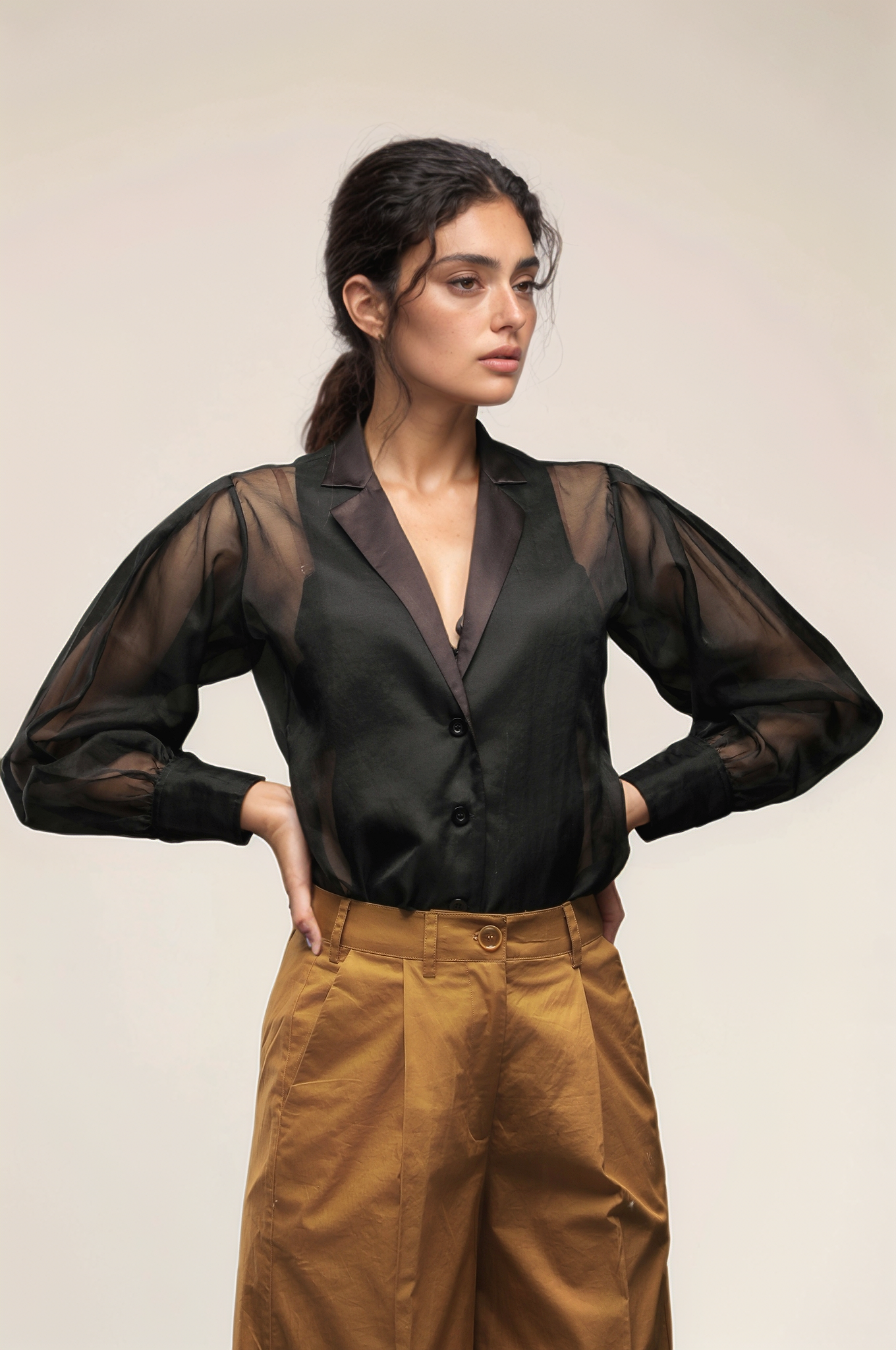 Black Georgette Panel Shirt