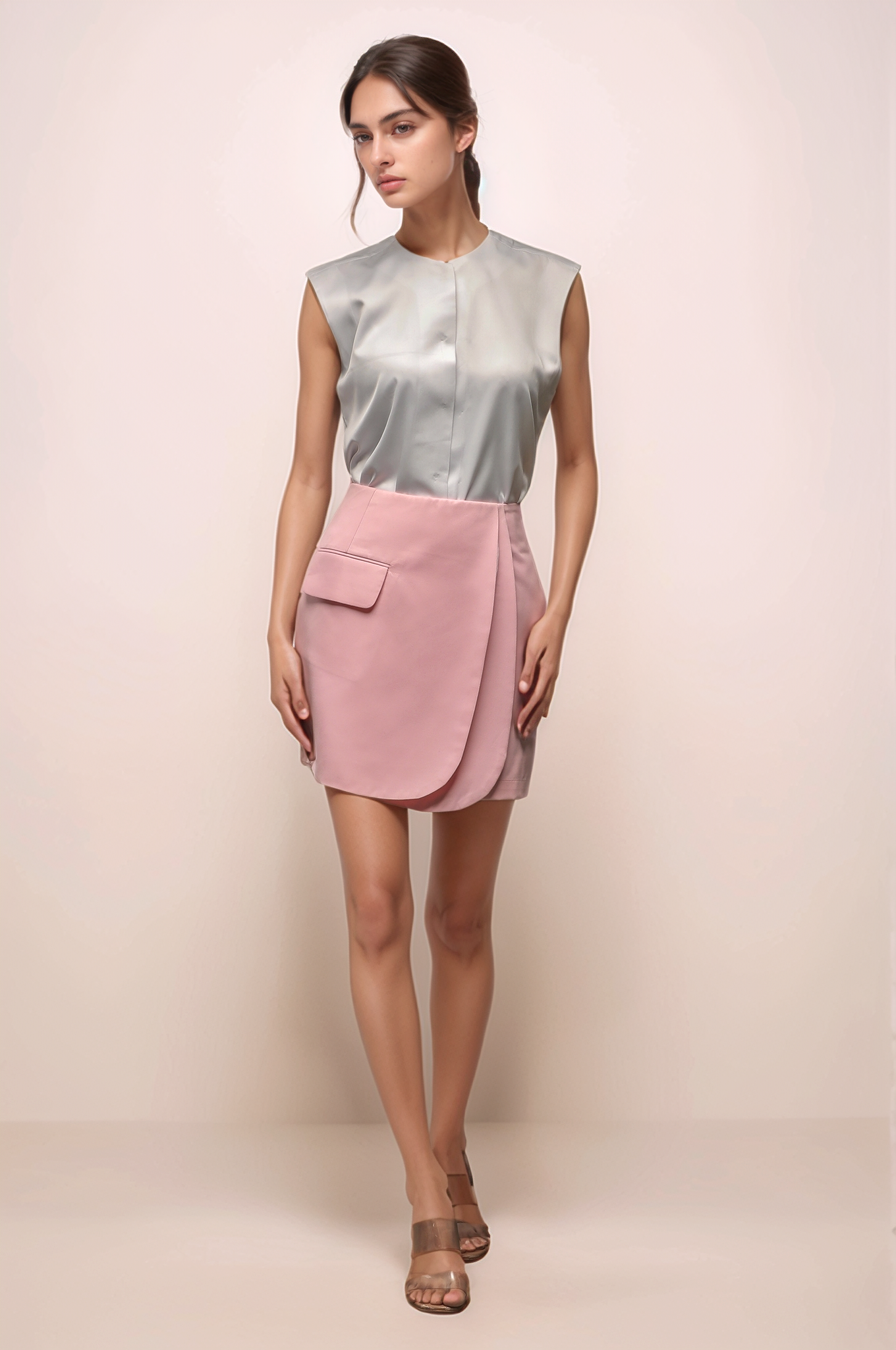 White Sleeveless Satin Shirt