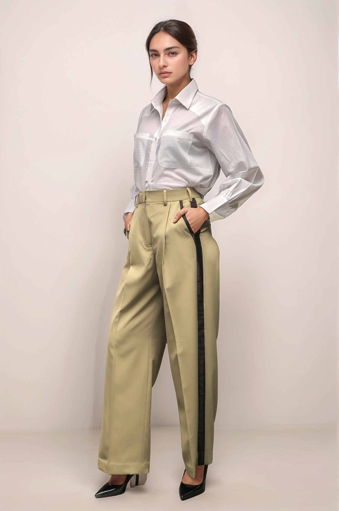 Greenish Beige Tuxedo Trouser