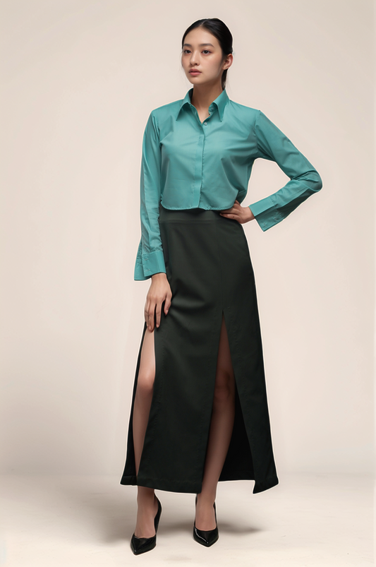 Green Slit Long Skirt