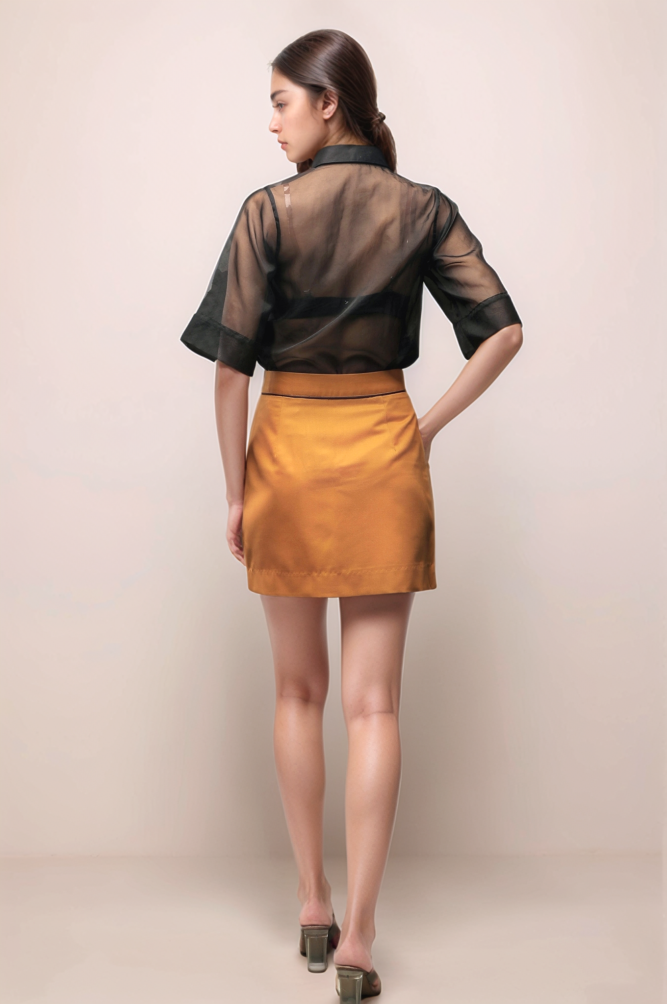 Black Organza Cross Placket Women Shirt