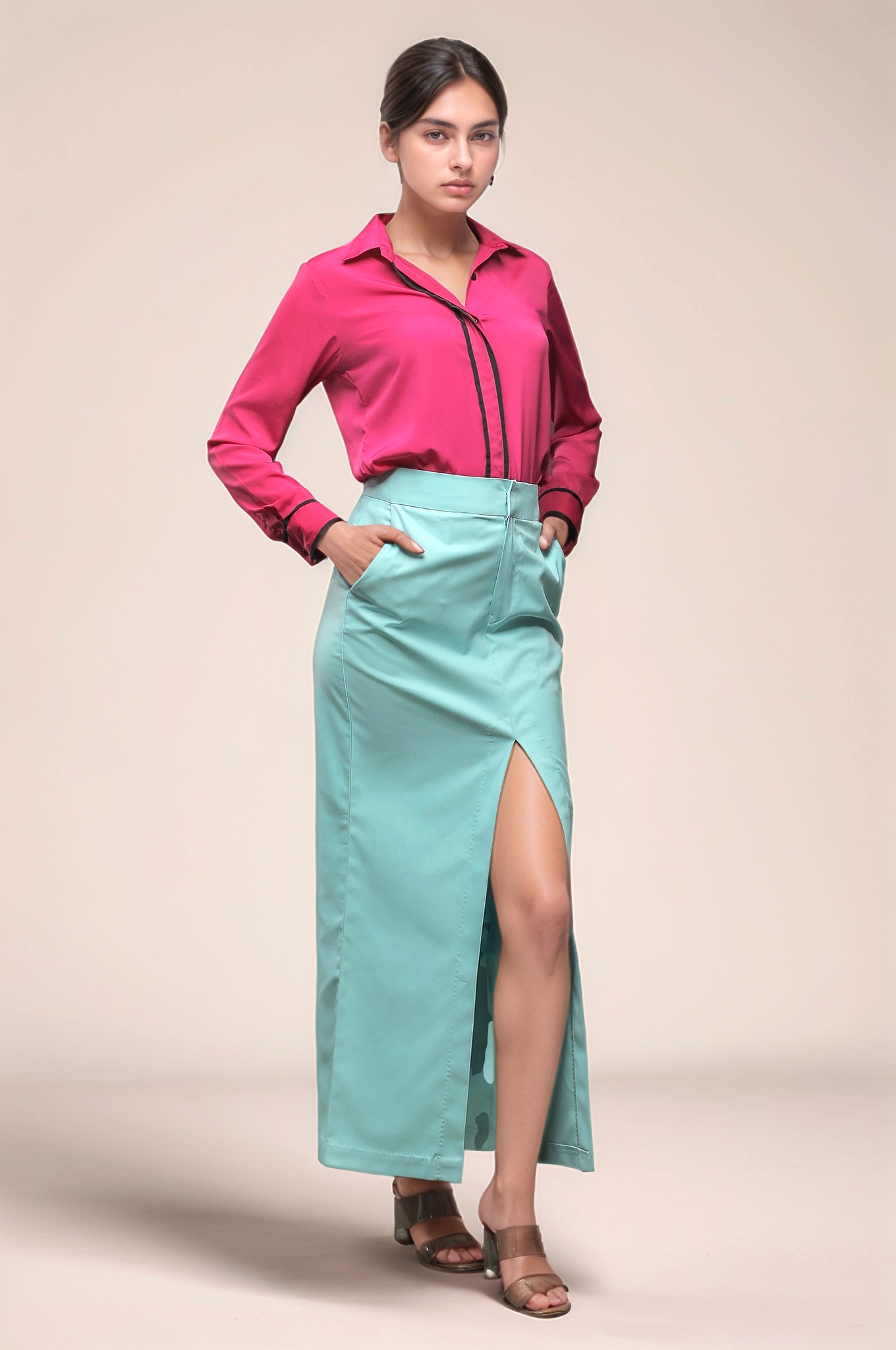 Pink Crepe Piping Shirt