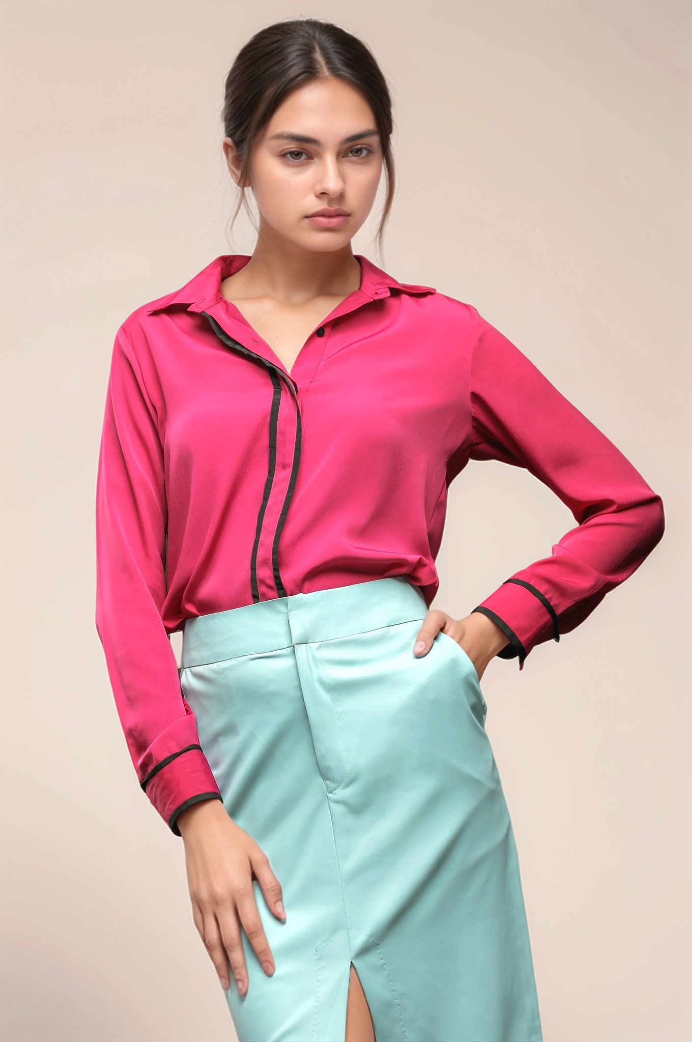 Pink Crepe Piping Shirt