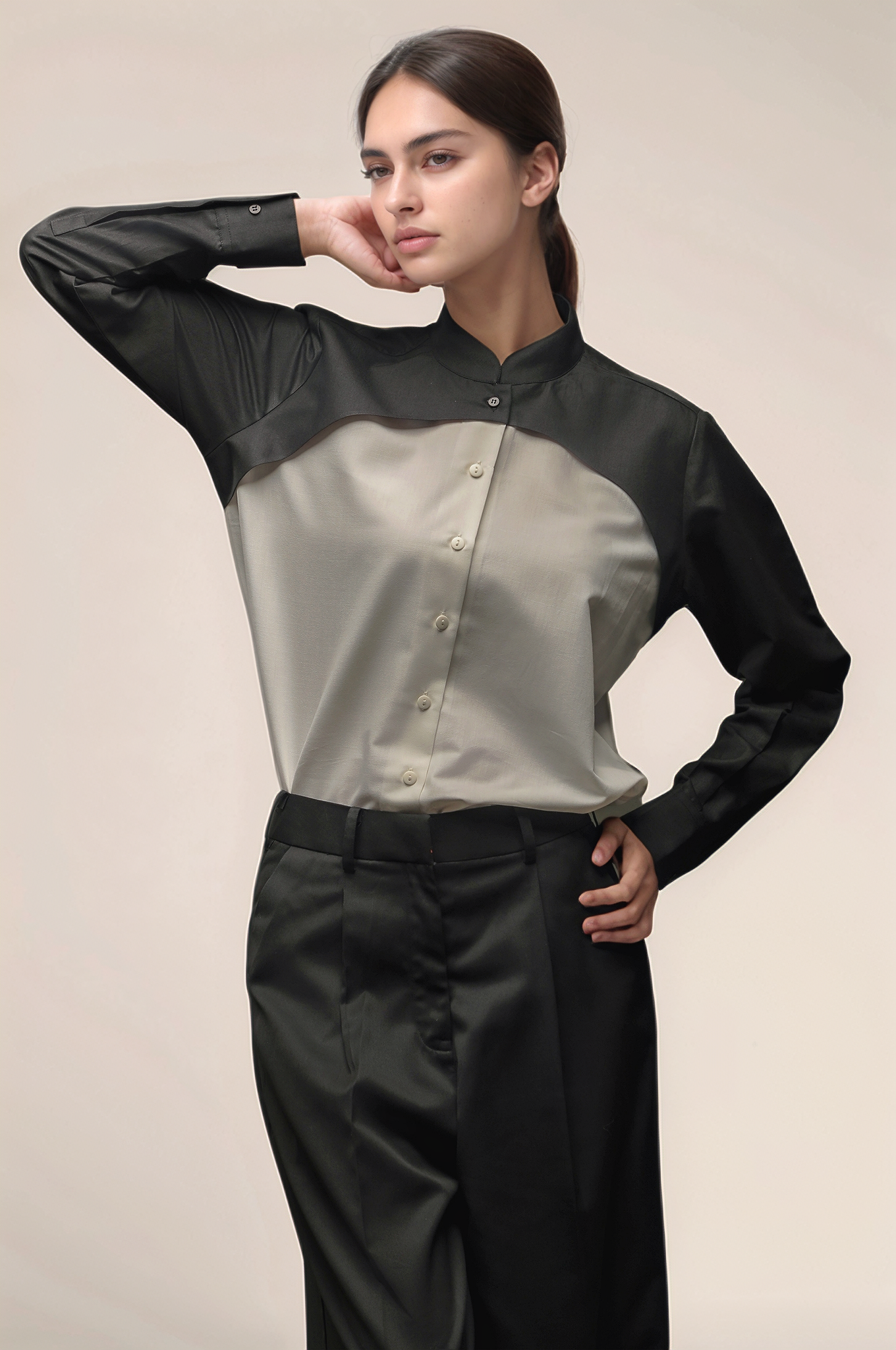 Black & White Mandarin Collar Shirt