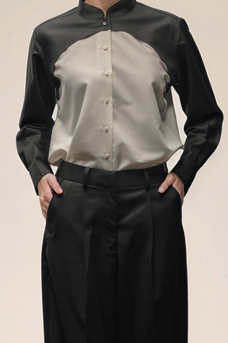 Black & White Mandarin Collar Shirt