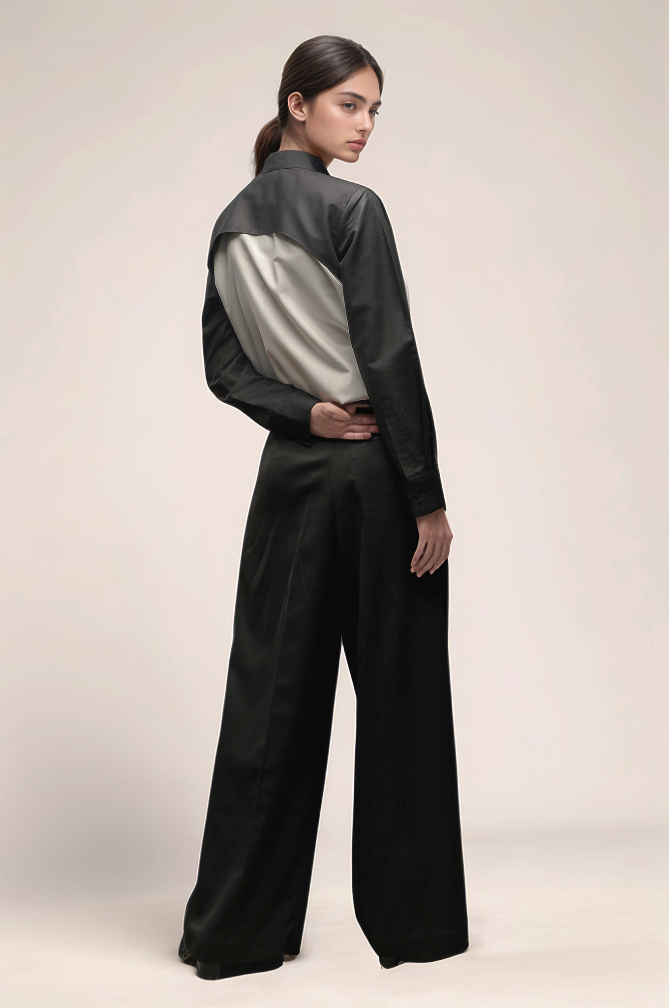 Black & White Mandarin Collar Shirt