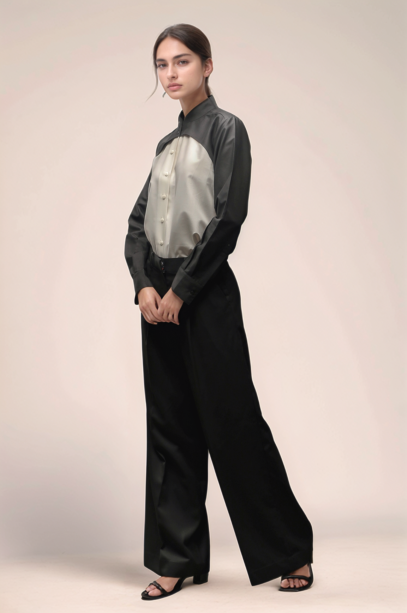 Black & White Mandarin Collar Shirt