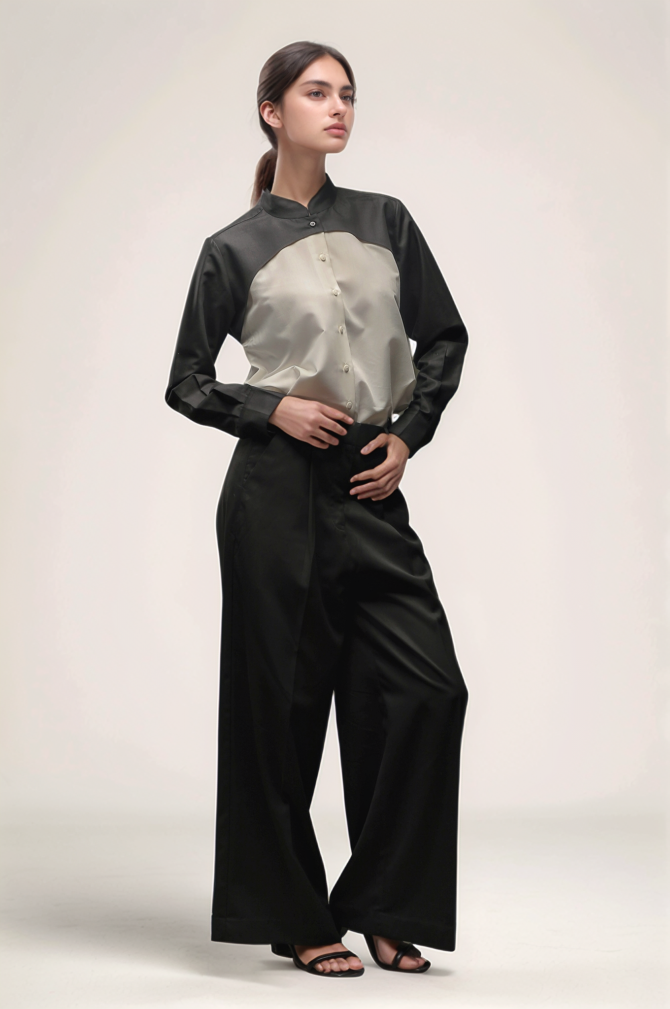 Black & White Mandarin Collar Shirt