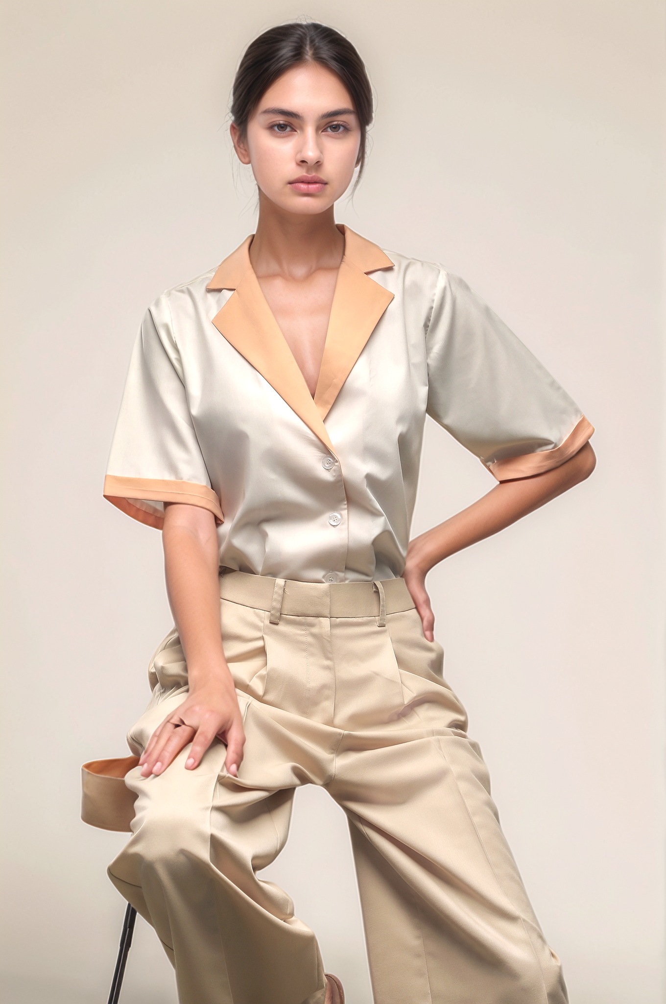 Off White Notch Collar Shirt