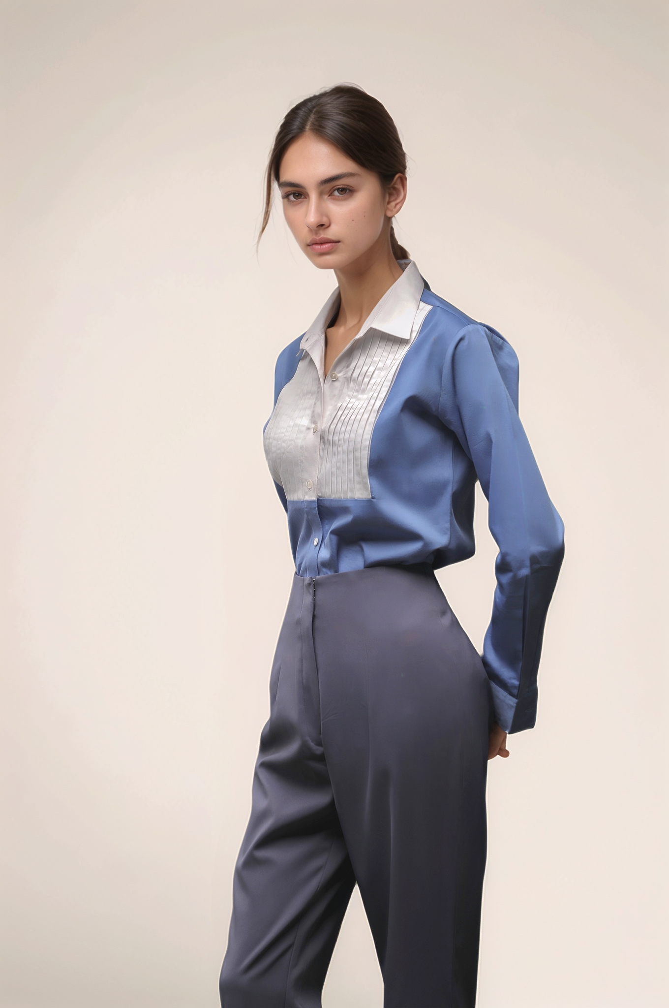 Blue Tuxedo Pleated Yoke Shirt