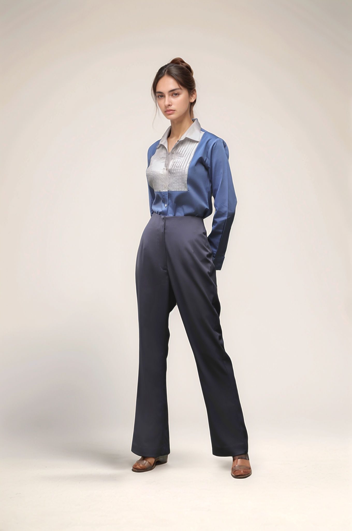 Blue Tuxedo Pleated Yoke Shirt