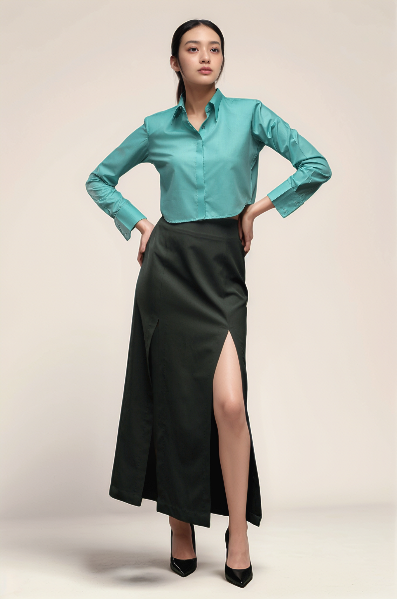 Sea Blue Cropped Shirt