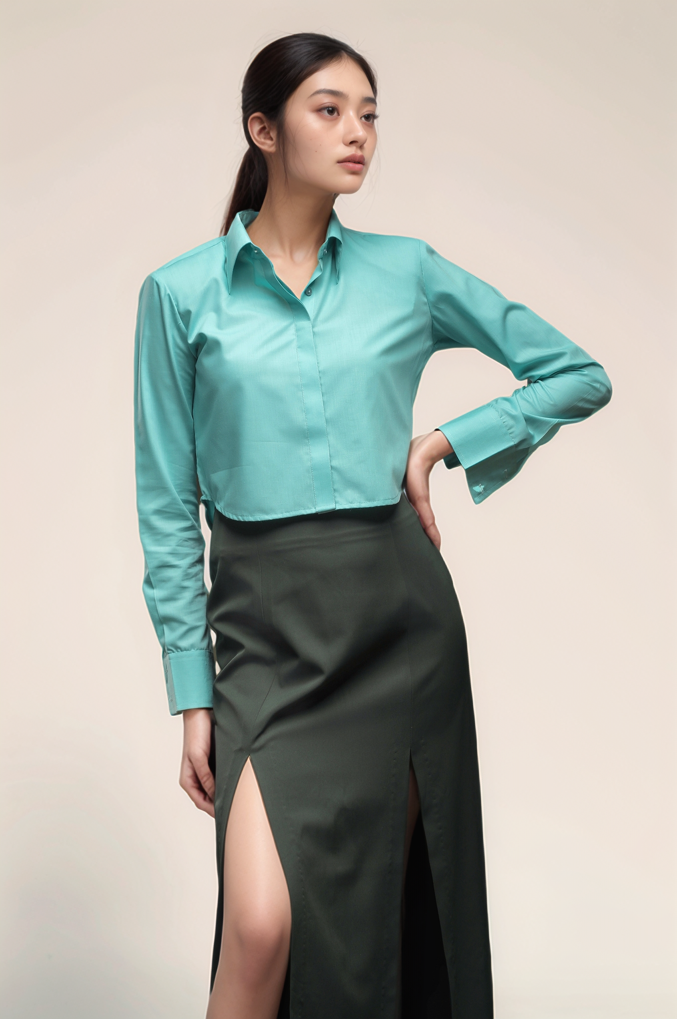 Sea Blue Cropped Shirt