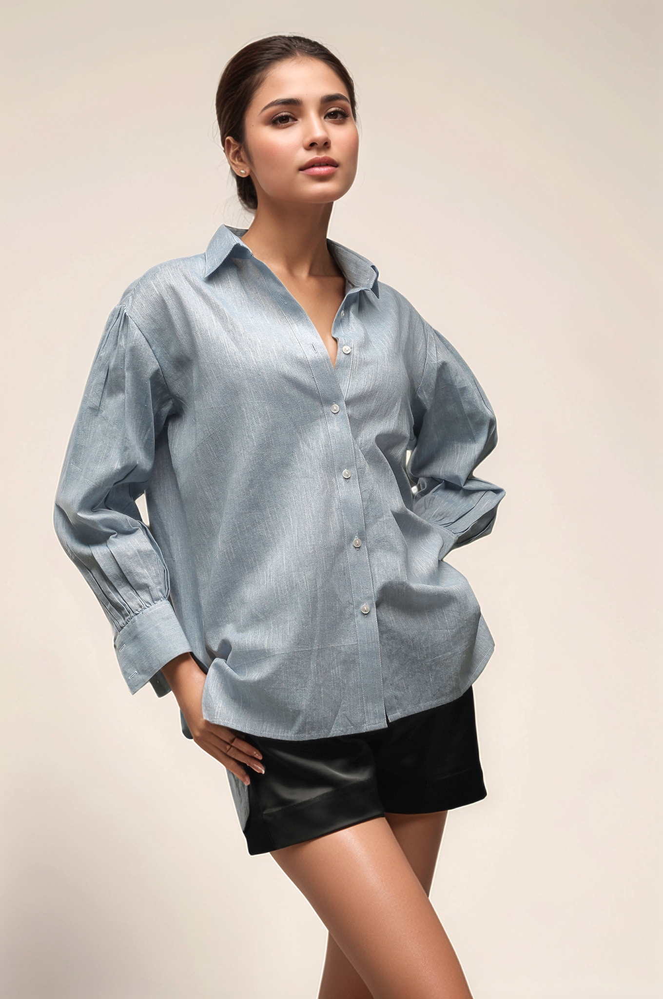 Blue Cotton Loose Shirt