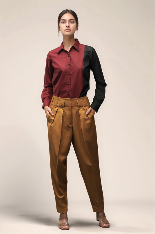 Maroon Black Panel Women Shirt