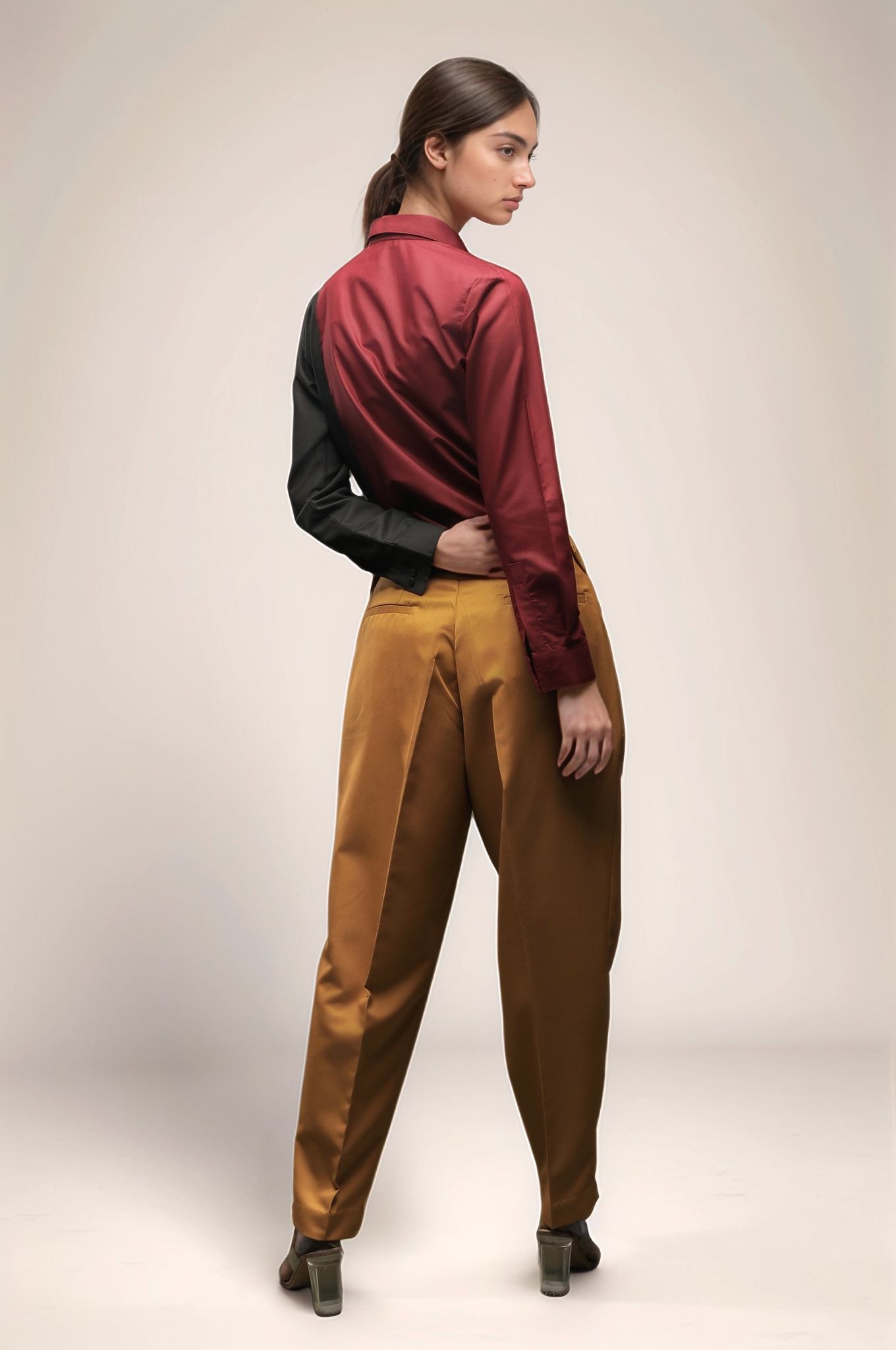 Maroon Black Panel Women Shirt