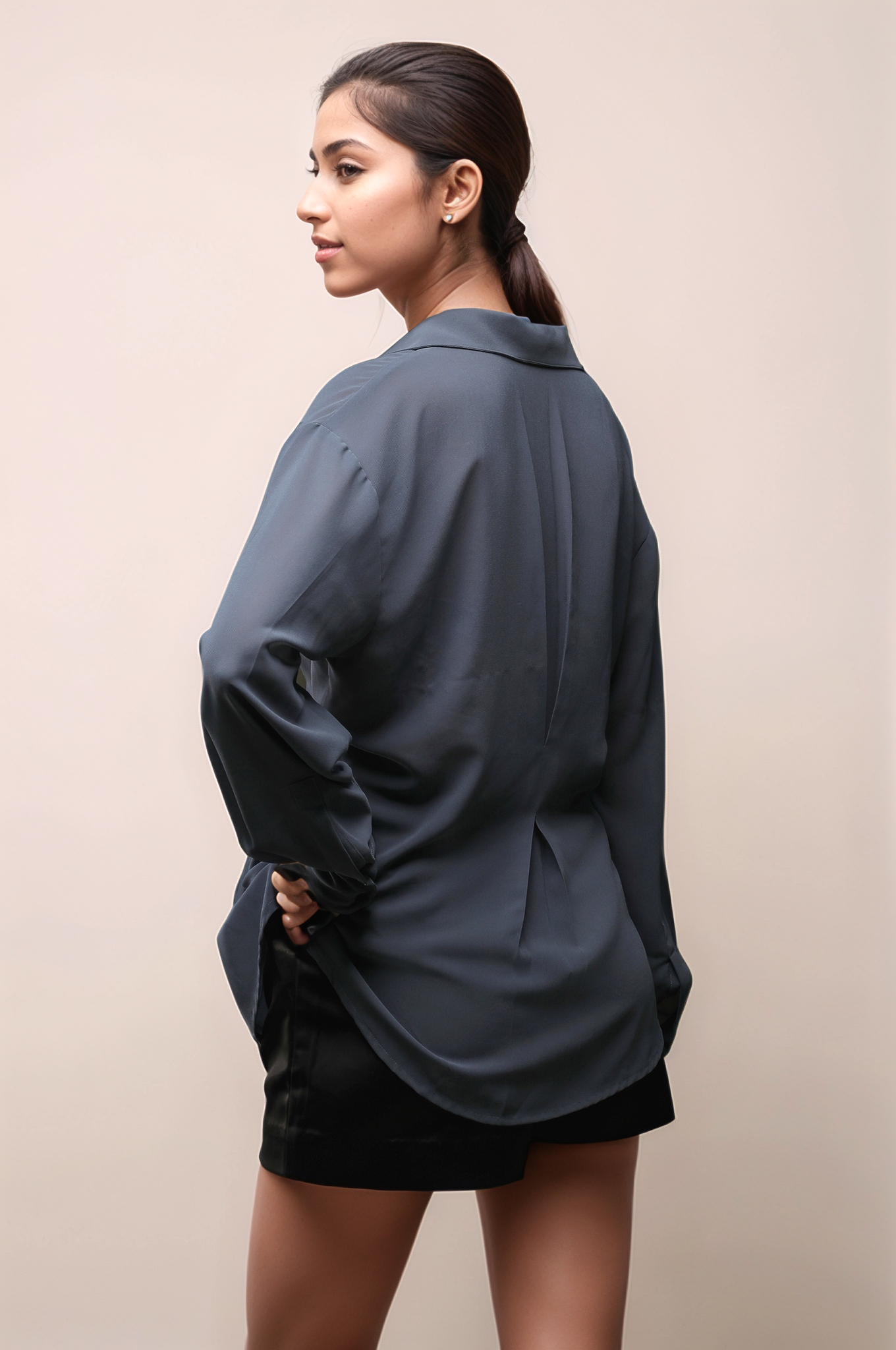 Grey Flared Georgette Shirt