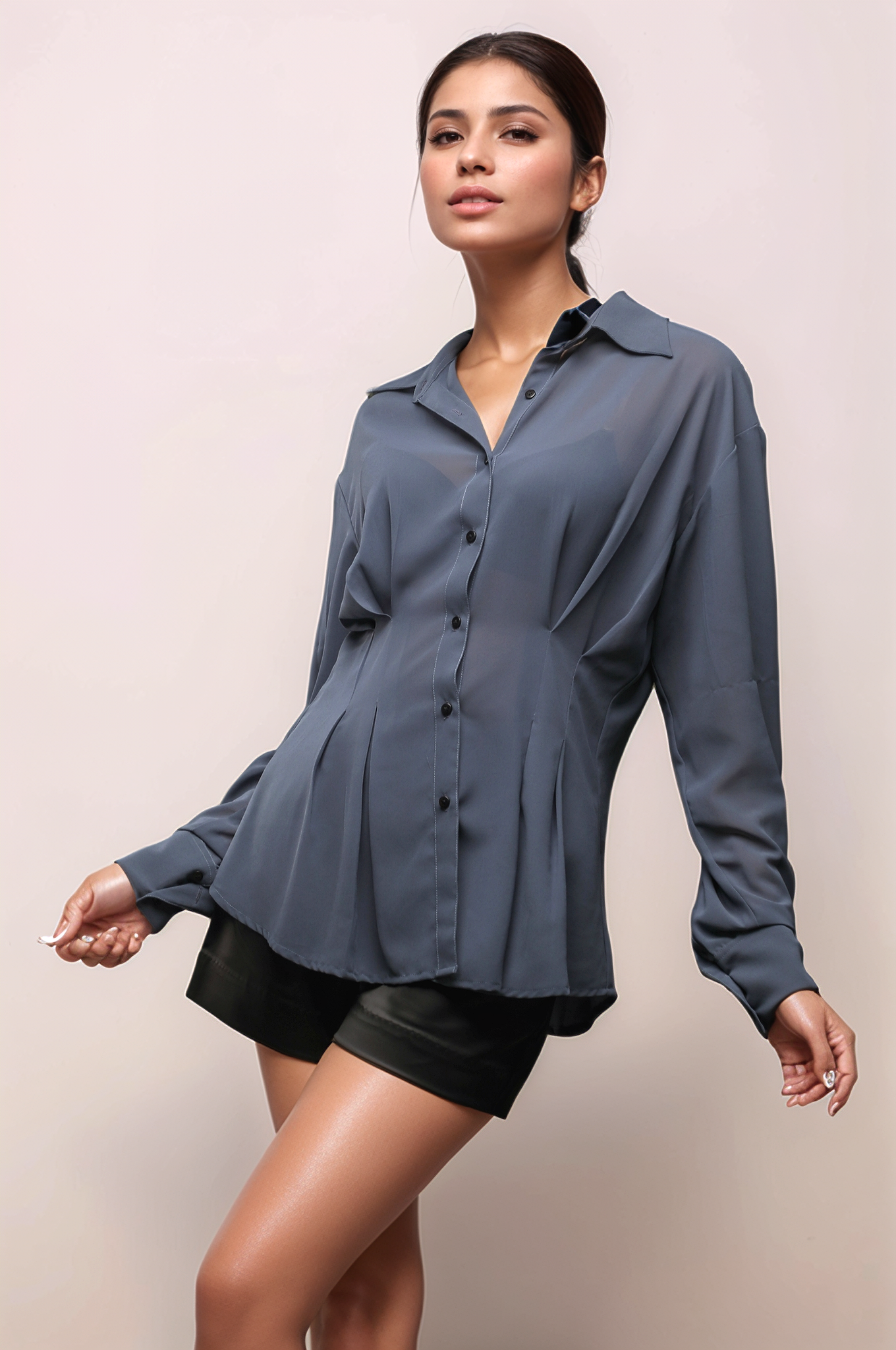 Grey Flared Georgette Shirt