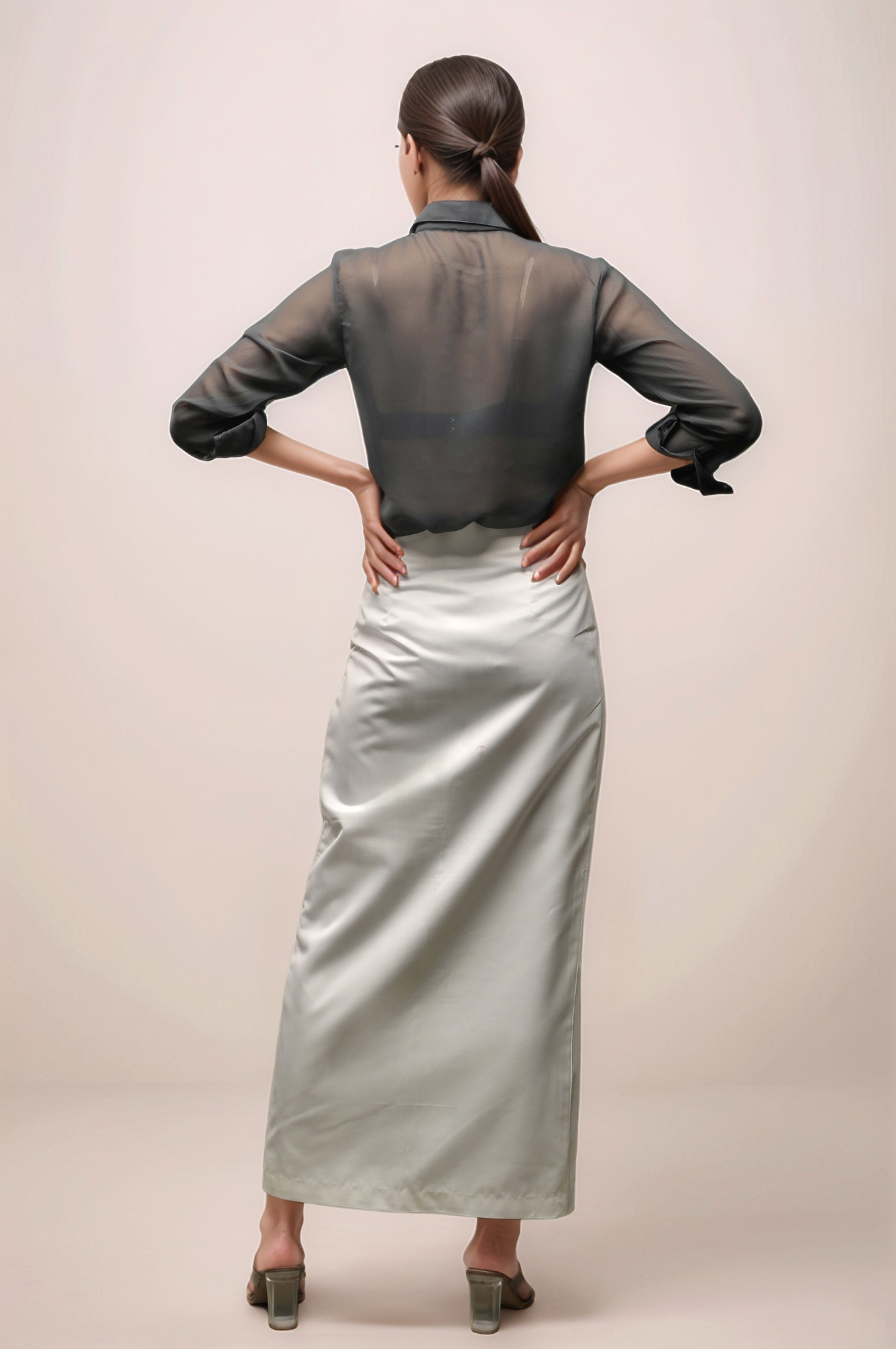 Grey Ruffle Neck Shirt